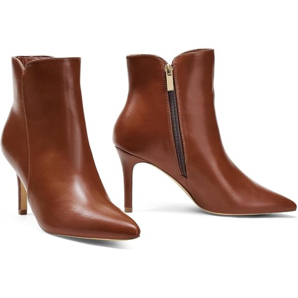 ⚡Women's Brown Chic Heeled Ankle Boots Sexy Pointed Toe 3 Inch High Heel Fashion - Picture 4 of 8